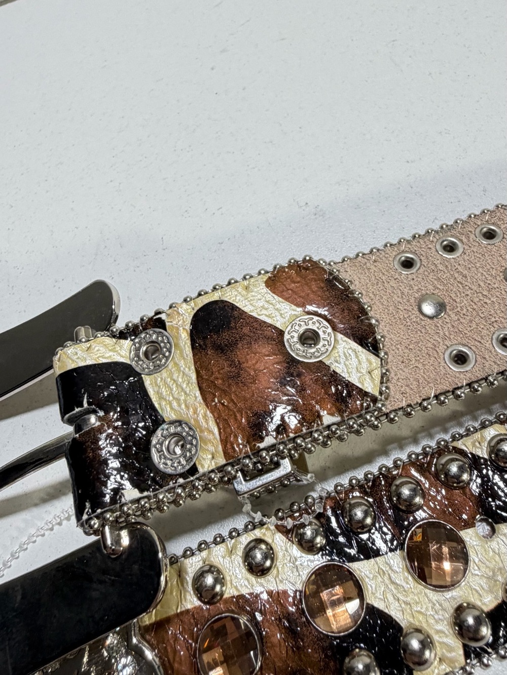 West Star Texas Large Leather Rhinestone Western Belt Brown Cream Bling - Picture 6 of 13
